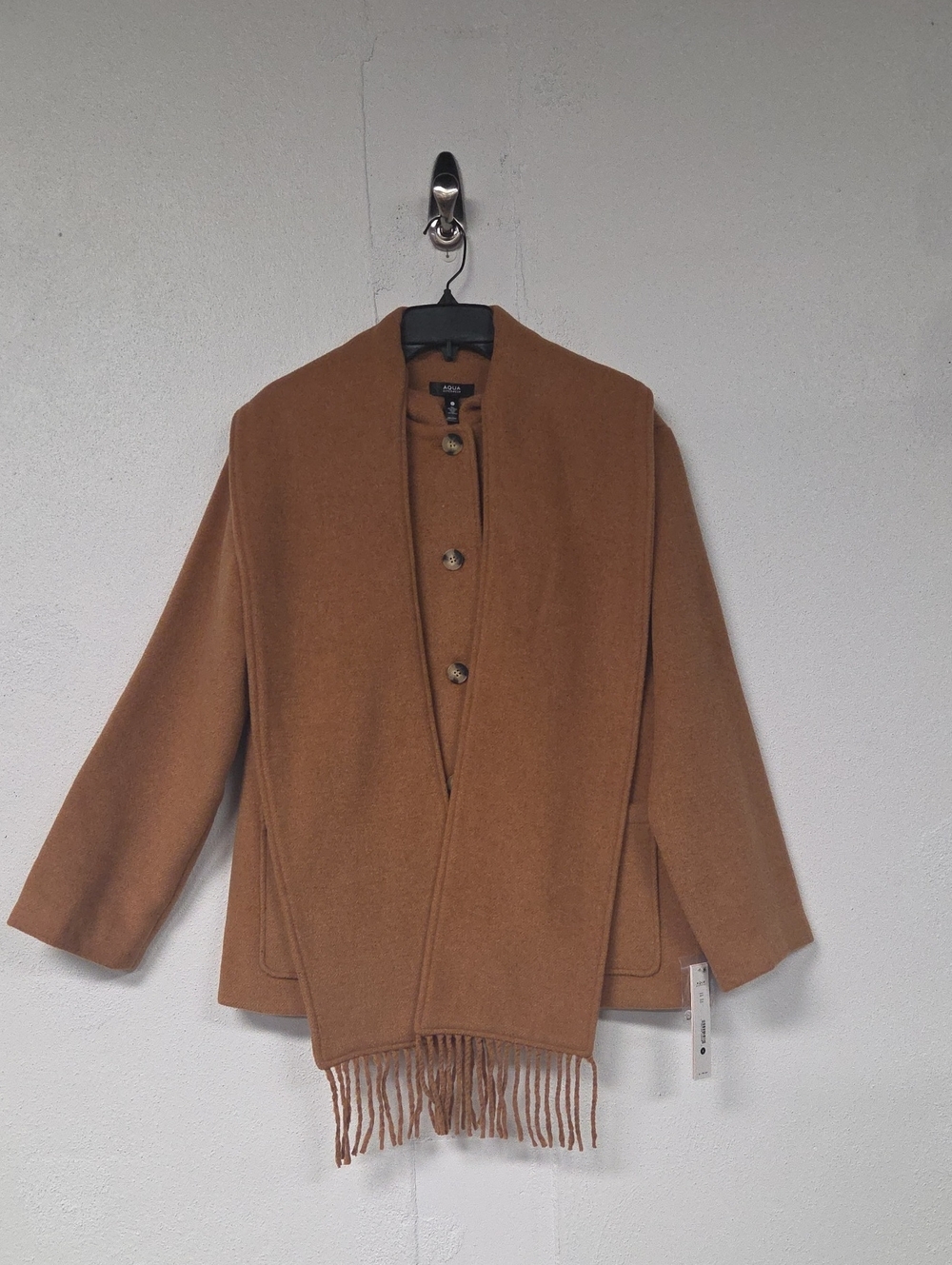 Aqua Camel Brown Fringe Wool Cape Coat - Picture 1 of 6